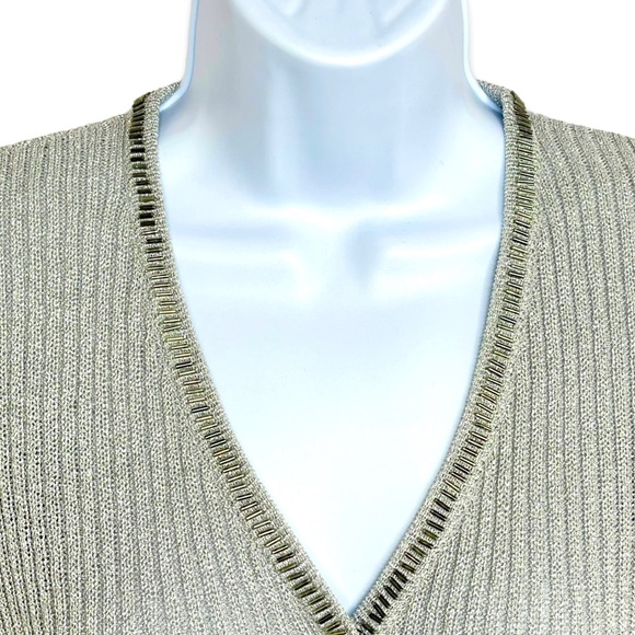 Adrianna Papell Metallic Pewter Glass Beaded Cardigan Size S - Picture 3 of 7
